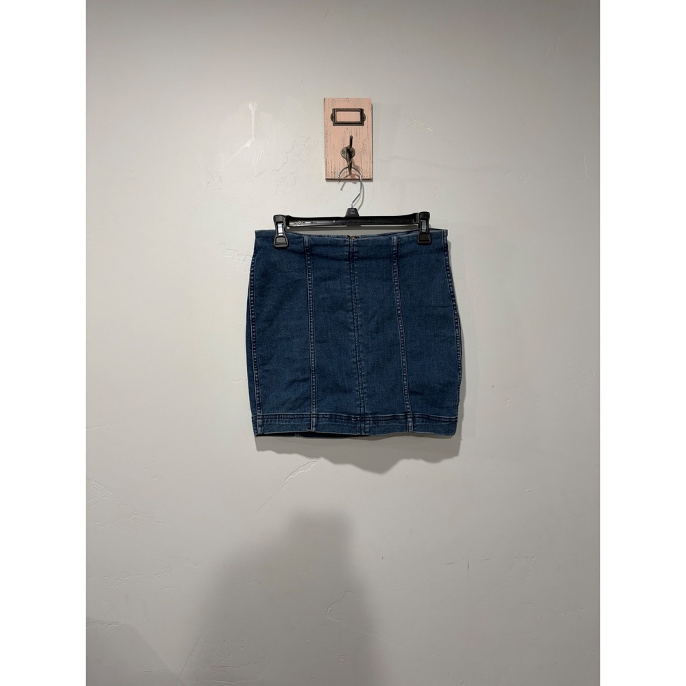 Free People Womens Blue Denim Mini Skirt Exposed Back Zip Size 6